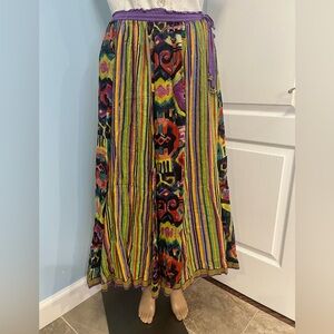 Soft Surroundings Yellow and Green A-line Pleated Maxi Skirt